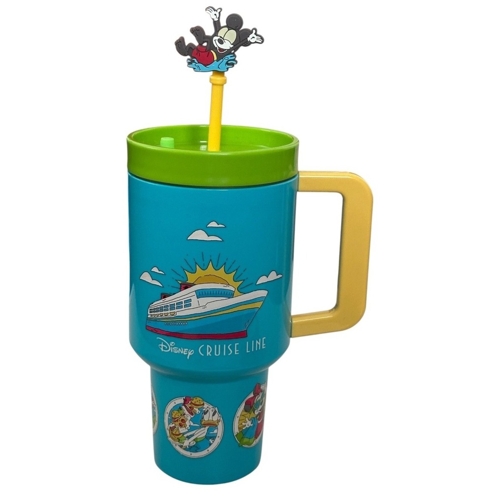 Disney Cruise Line Storybook Travel Cup Tumbler Mickey Mouse Straw Topper Teal
